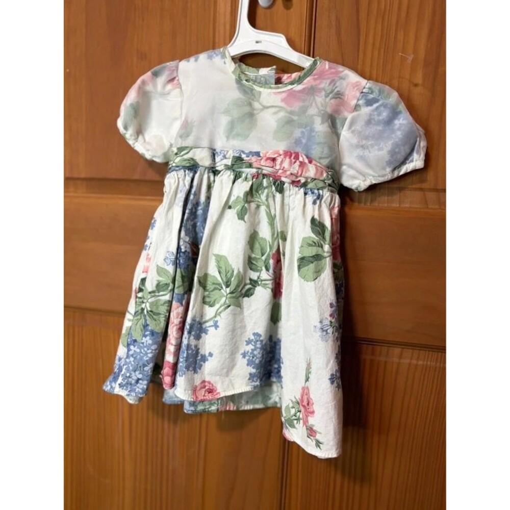Vintage 90s Chintz Floral / Garden Rose / Hydrangea Dress 24m